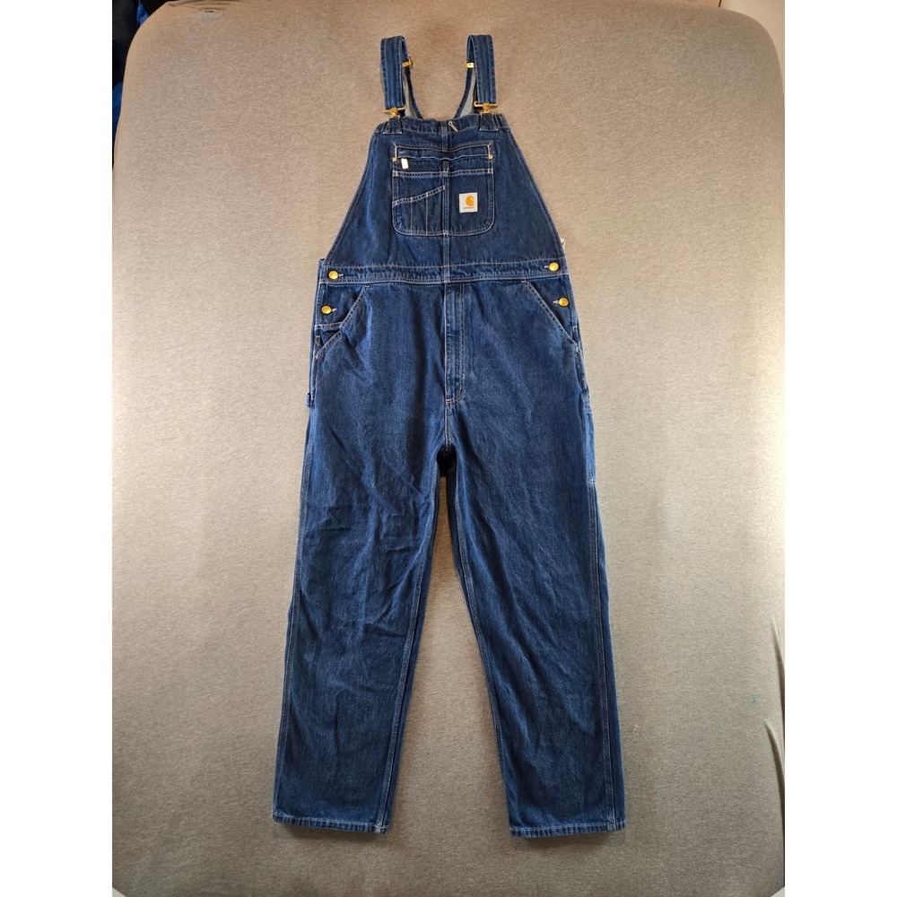 Carhartt Loose Fit Denim Bib Overalls Mens 38x34 Blue OR4672-M Workwear Rugged - Picture 2 of 15